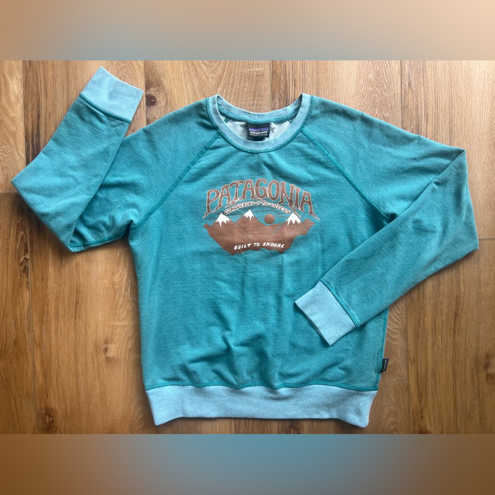 Patagonia Teal Pullover Sweatshirt with Tan Logo
